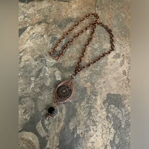Artisan Handmade Copper Herringbone Czech Glass Boho Necklace